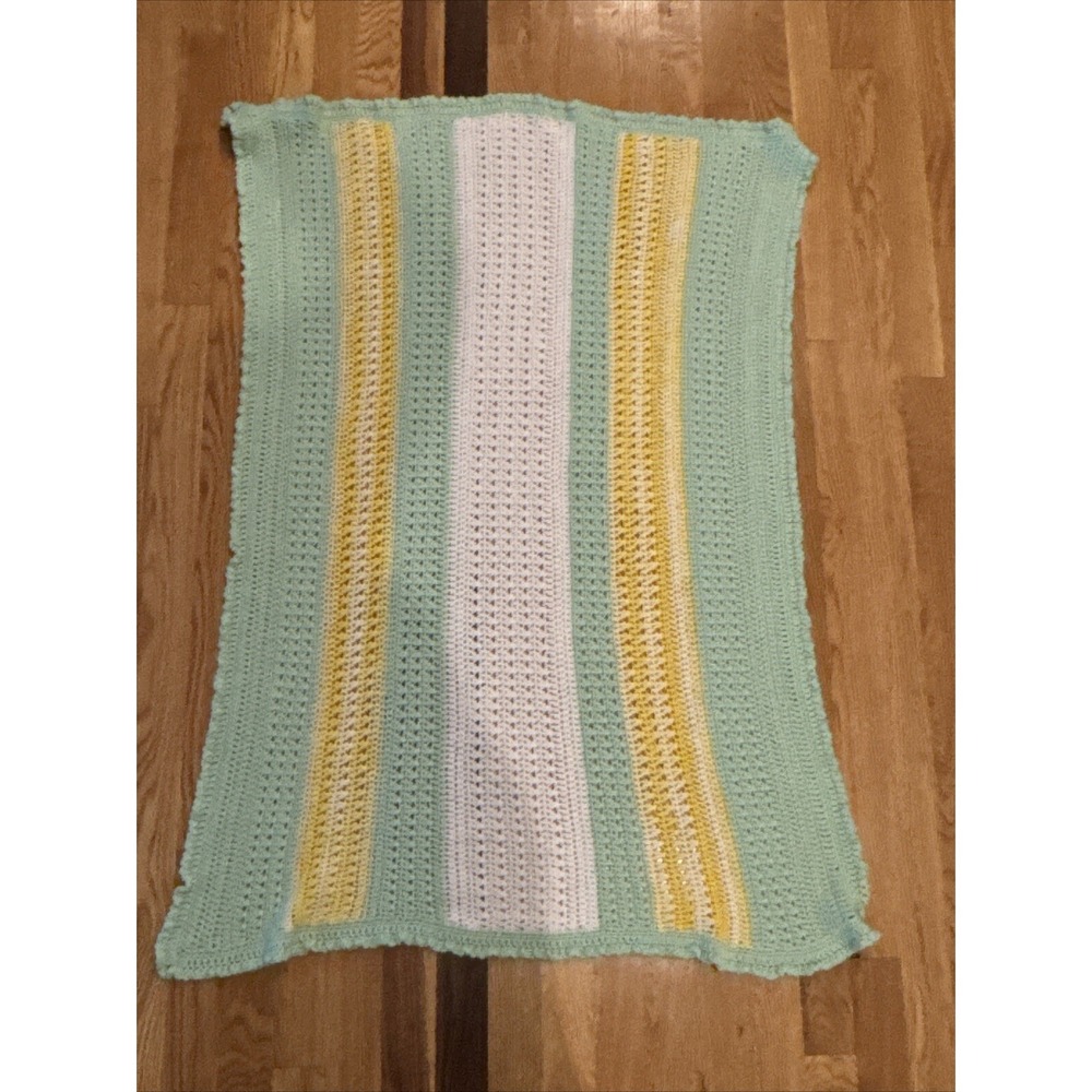 Handmade Crochet Baby Blanket Gender Neutral Stripe Afghan 41" x 29" - Picture 7 of 7